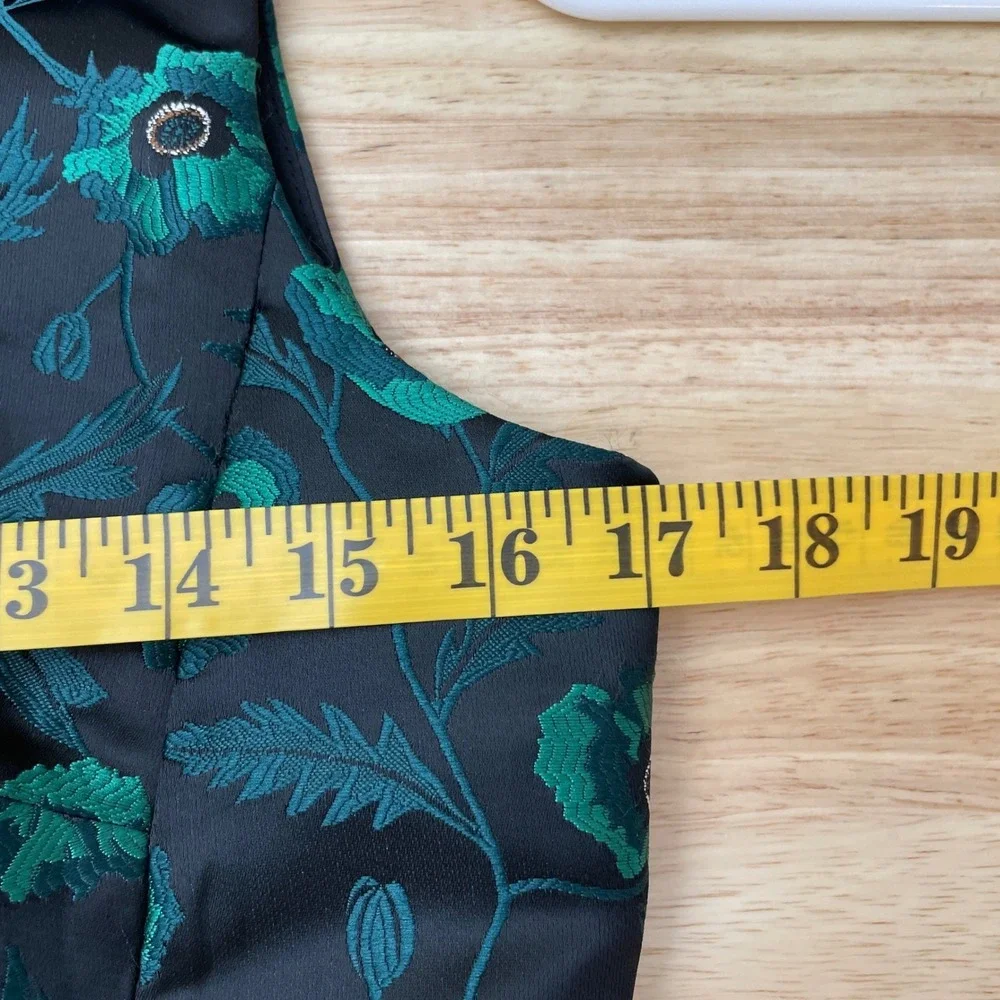 J‎ Crew Dress Floral Jacquard Sleeveless V Neck Black Green Size 2